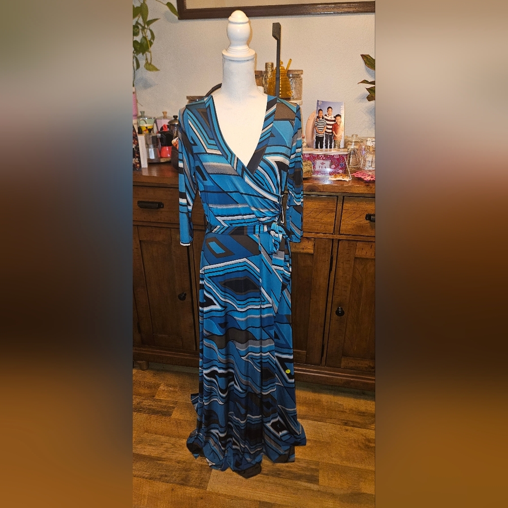Vibrant Blue Geometric Wrap Dress